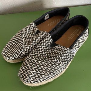 Toms Women's Black and Cream Espadrilles Size 8.5
